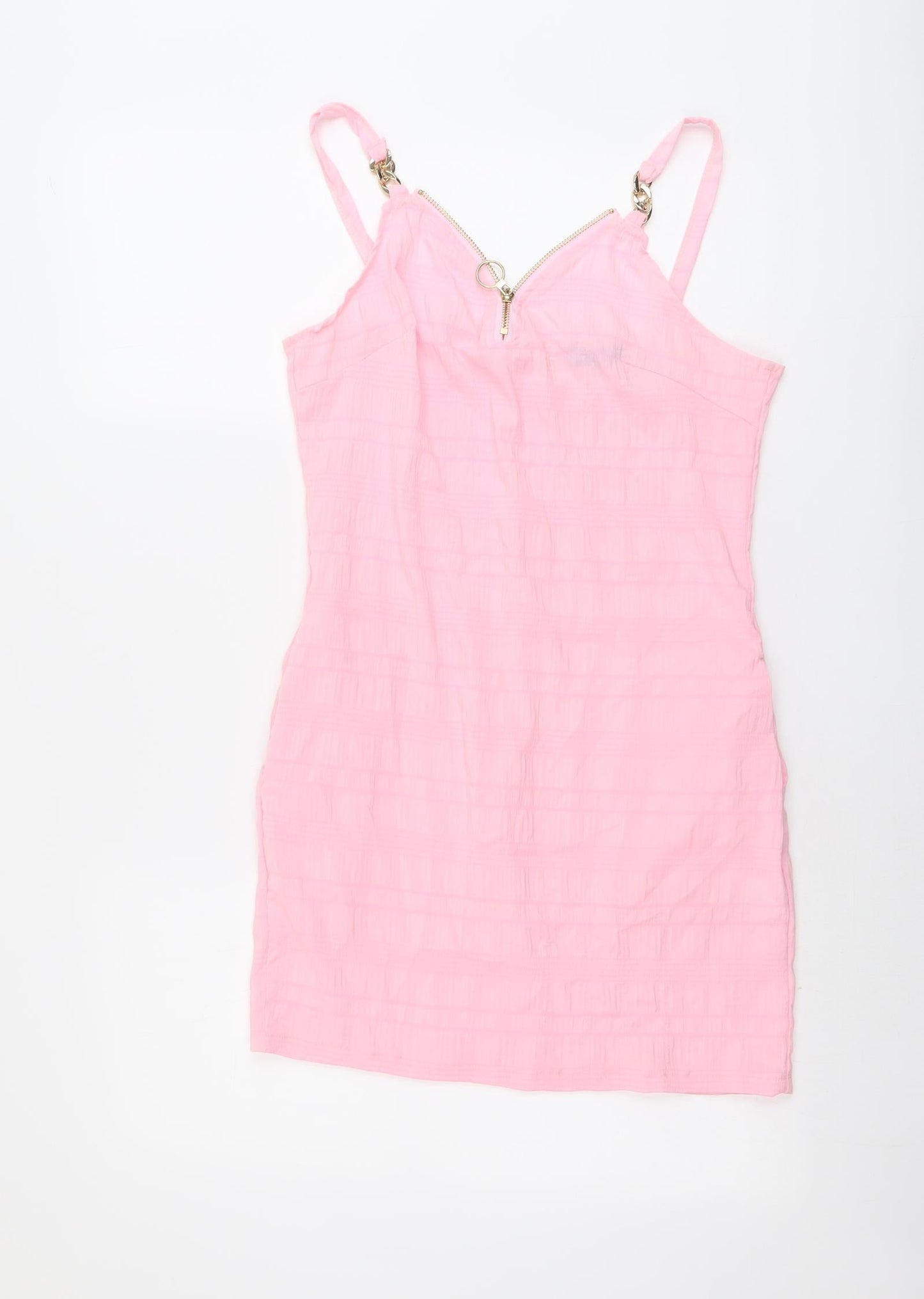 Chicme Womens Pink Polyester Slip Dress Size M V-Neck Zip