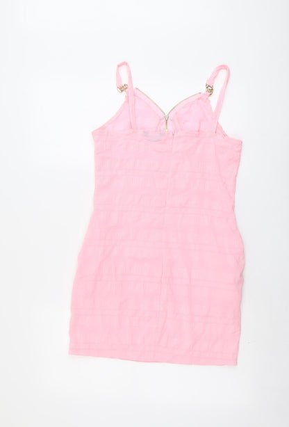 Chicme Womens Pink Polyester Slip Dress Size M V-Neck Zip