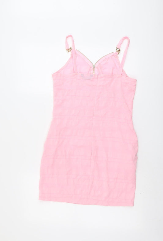 Chicme Womens Pink Polyester Slip Dress Size M V-Neck Zip