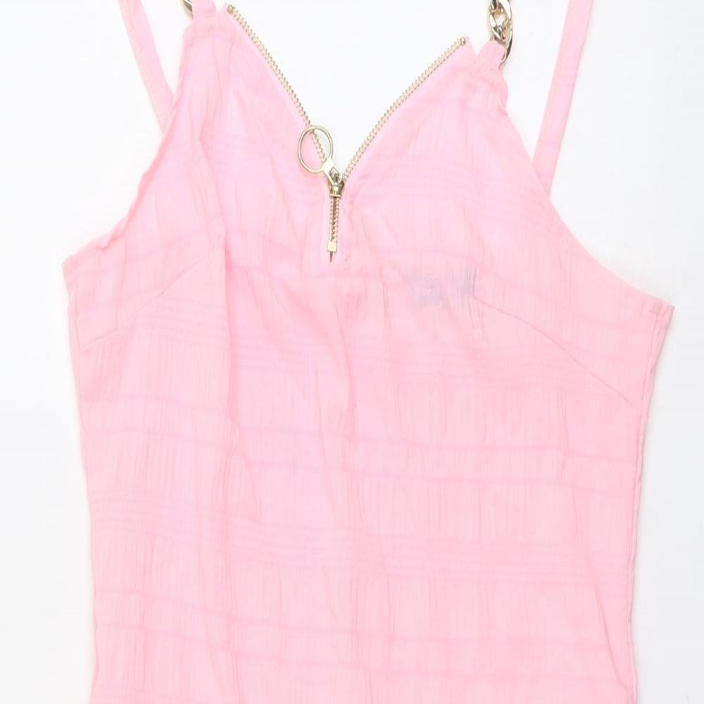 Chicme Womens Pink Polyester Slip Dress Size M V-Neck Zip