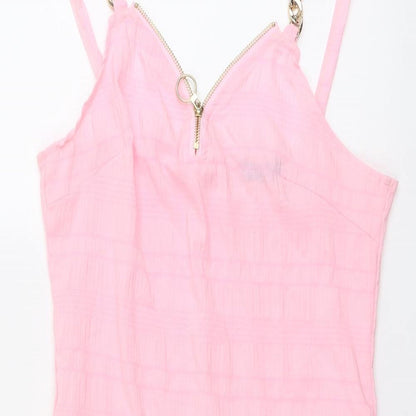 Chicme Womens Pink Polyester Slip Dress Size M V-Neck Zip