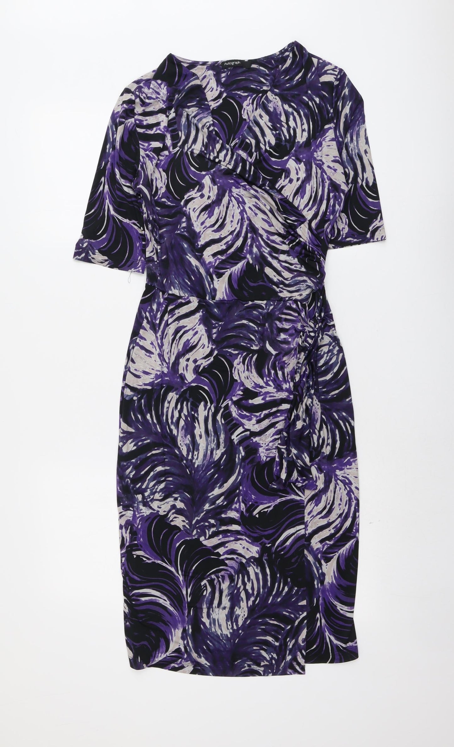 Autograph Womens Purple Geometric Polyester Shift Size 10 V-Neck Pullover