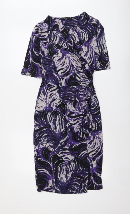 Autograph Womens Purple Geometric Polyester Shift Size 10 V-Neck Pullover