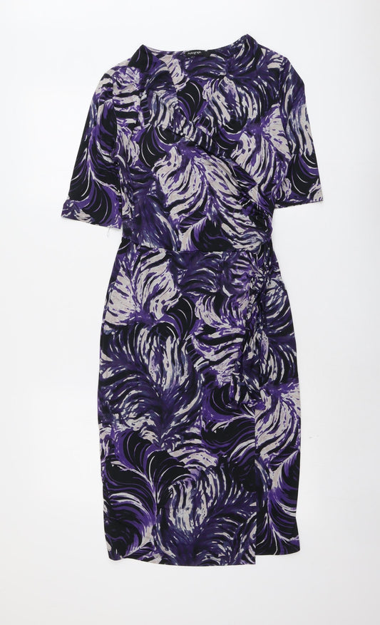 Autograph Womens Purple Geometric Polyester Shift Size 10 V-Neck Pullover