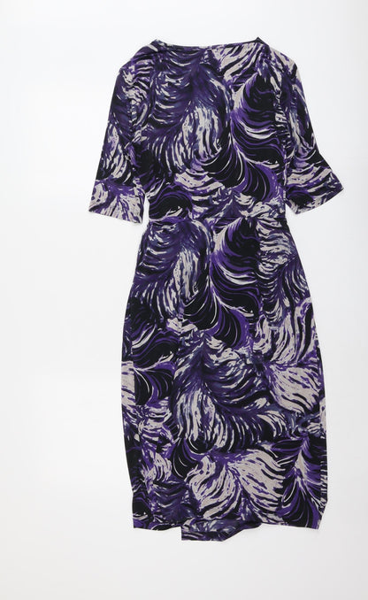 Autograph Womens Purple Geometric Polyester Shift Size 10 V-Neck Pullover