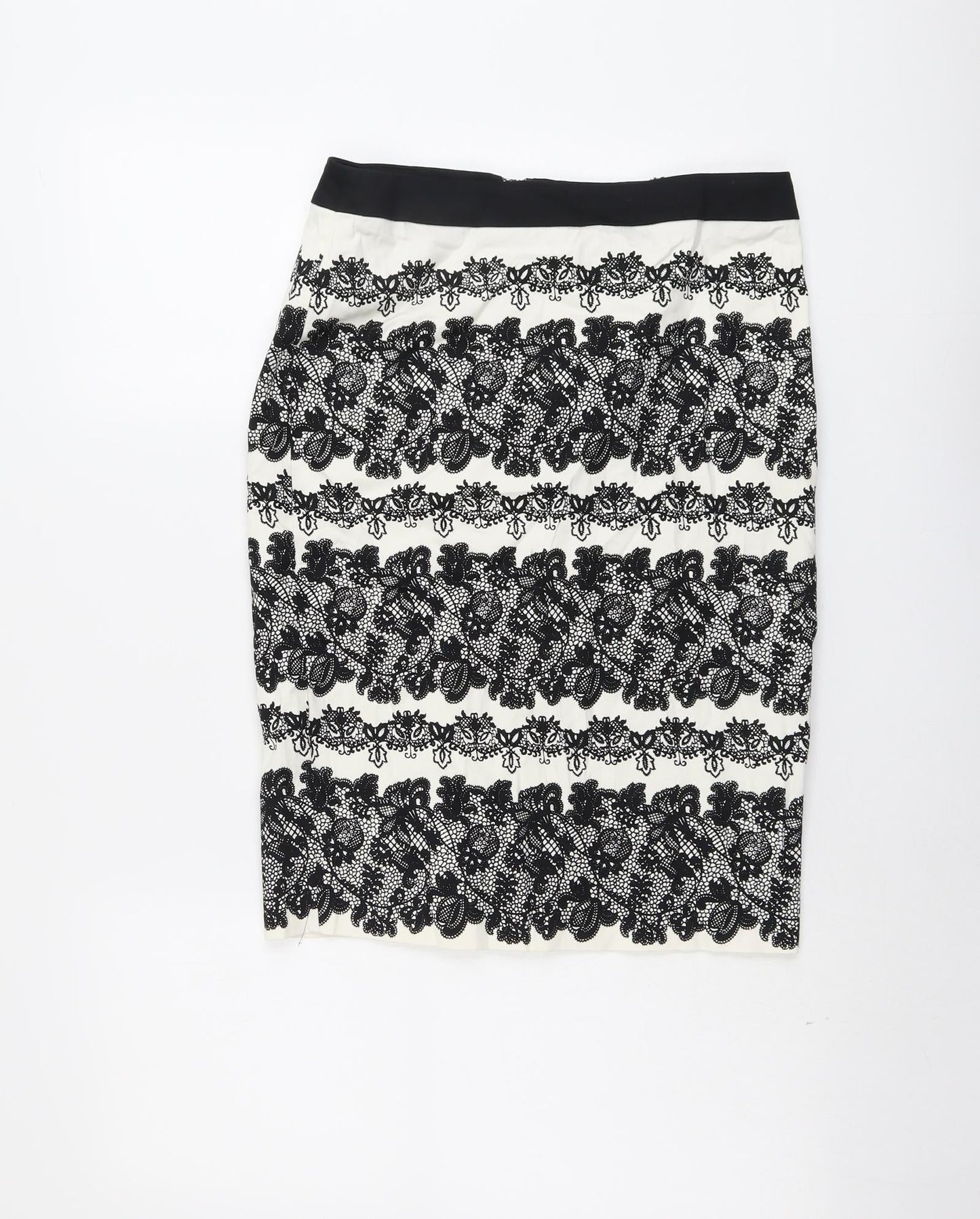 Marks and Spencer Womens Black Geometric Cotton A-Line Skirt Size 8 Zip