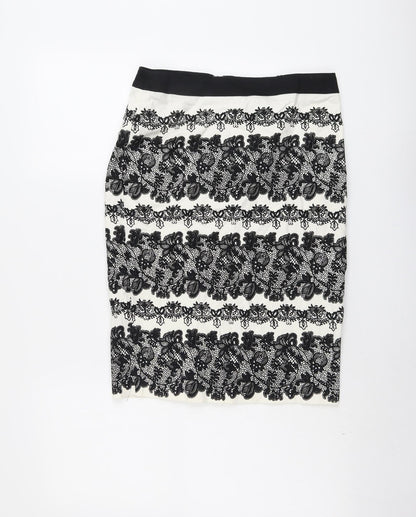Marks and Spencer Womens Black Geometric Cotton A-Line Skirt Size 8 Zip