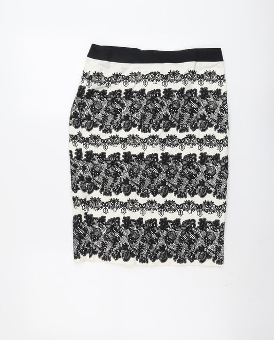 Marks and Spencer Womens Black Geometric Cotton A-Line Skirt Size 8 Zip