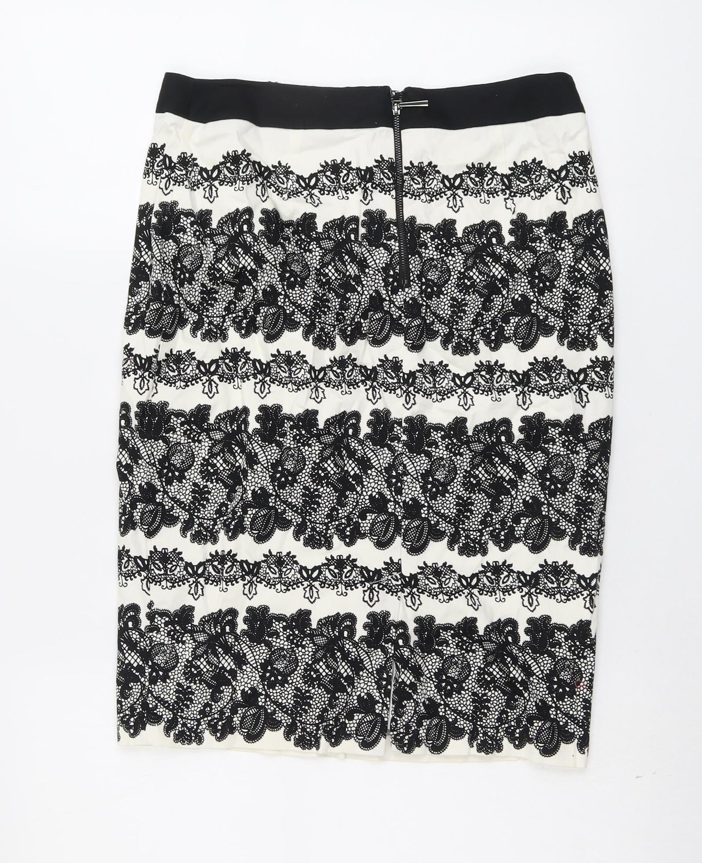 Marks and Spencer Womens Black Geometric Cotton A-Line Skirt Size 8 Zip