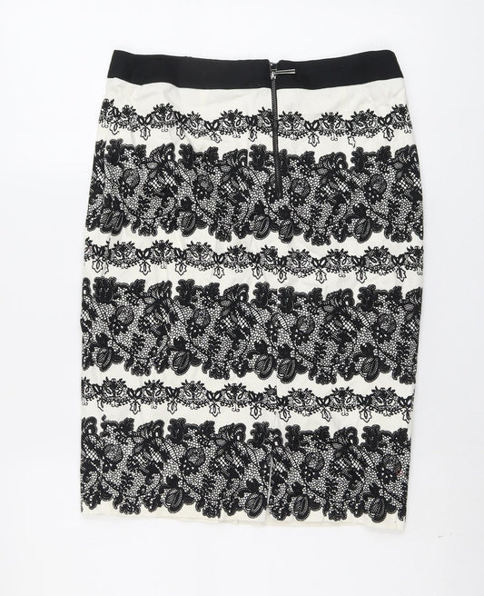 Marks and Spencer Womens Black Geometric Cotton A-Line Skirt Size 8 Zip