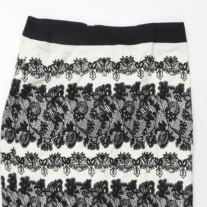 Marks and Spencer Womens Black Geometric Cotton A-Line Skirt Size 8 Zip