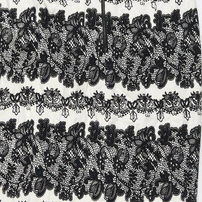 Marks and Spencer Womens Black Geometric Cotton A-Line Skirt Size 8 Zip