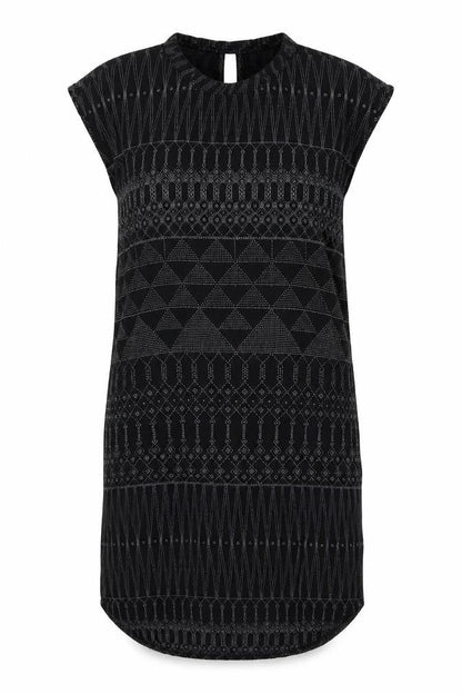H&M Womens Black Geometric Viscose Shift Size 8 Round Neck Button