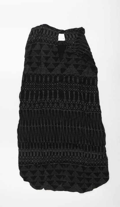 H&M Womens Black Geometric Viscose Shift Size 8 Round Neck Button