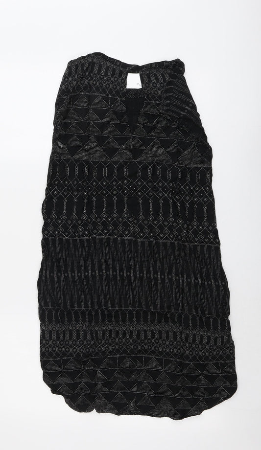 H&M Womens Black Geometric Viscose Shift Size 8 Round Neck Button