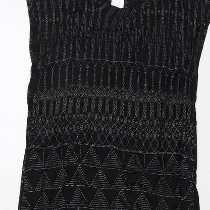H&M Womens Black Geometric Viscose Shift Size 8 Round Neck Button