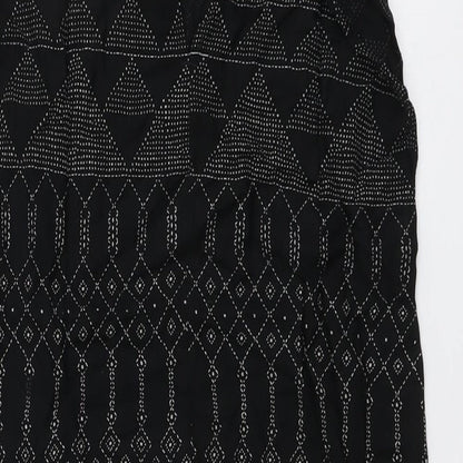 H&M Womens Black Geometric Viscose Shift Size 8 Round Neck Button