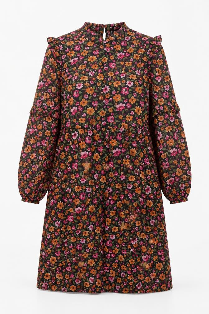 H&M Womens Black Floral Polyester Trapeze & Swing Size XS Round Neck Button