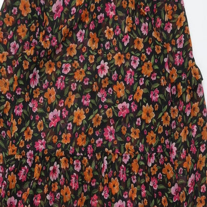 H&M Womens Black Floral Polyester Trapeze & Swing Size XS Round Neck Button