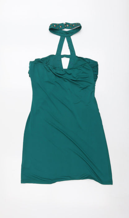 Boohoo Womens Green Polyester Mini Size 12 Halter Pullover