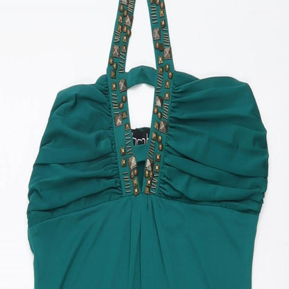 Boohoo Womens Green Polyester Mini Size 12 Halter Pullover