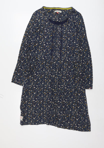 Brakeburn Womens Blue Floral Cotton A-Line Size 10 Boat Neck Pullover