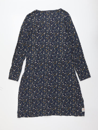 Brakeburn Womens Blue Floral Cotton A-Line Size 10 Boat Neck Pullover