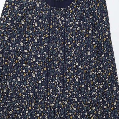 Brakeburn Womens Blue Floral Cotton A-Line Size 10 Boat Neck Pullover