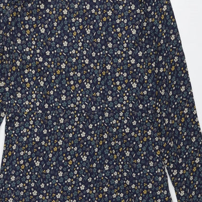 Brakeburn Womens Blue Floral Cotton A-Line Size 10 Boat Neck Pullover