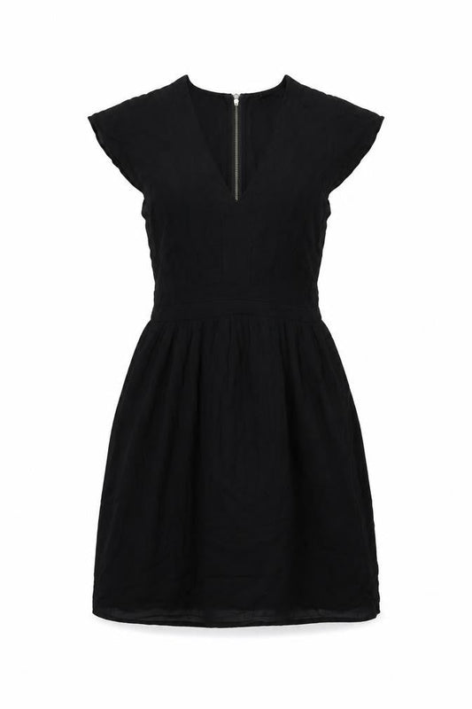 VERO MODA Womens Black Viscose Fit & Flare Size XS V-Neck Zip