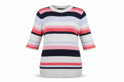 Marks and Spencer Womens Multicoloured Round Neck Striped Viscose Pullover Jumper Size 10