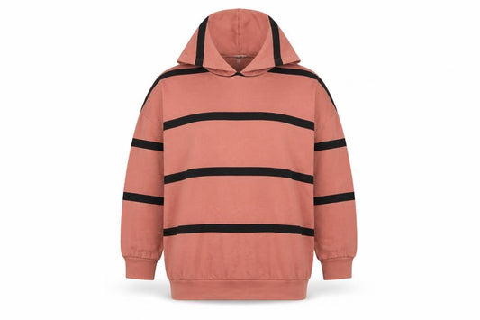 Front view of ASOS women’s pink striped cotton pullover hoodie, size UK 10, pullover