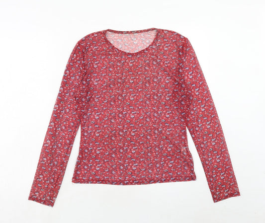 Daisy Street Womens Red Geometric Polyester Basic T-Shirt Size 16 Round Neck