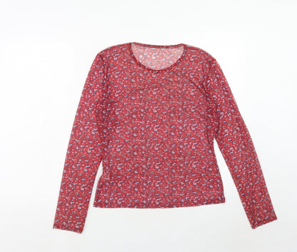 Daisy Street Womens Red Geometric Polyester Basic T-Shirt Size 16 Round Neck