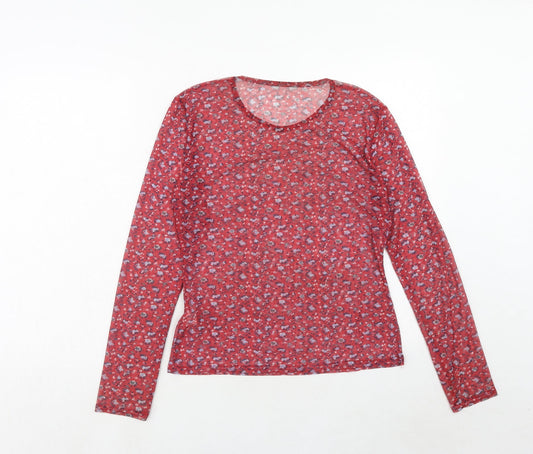 Daisy Street Womens Red Geometric Polyester Basic T-Shirt Size 16 Round Neck