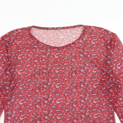 Daisy Street Womens Red Geometric Polyester Basic T-Shirt Size 16 Round Neck