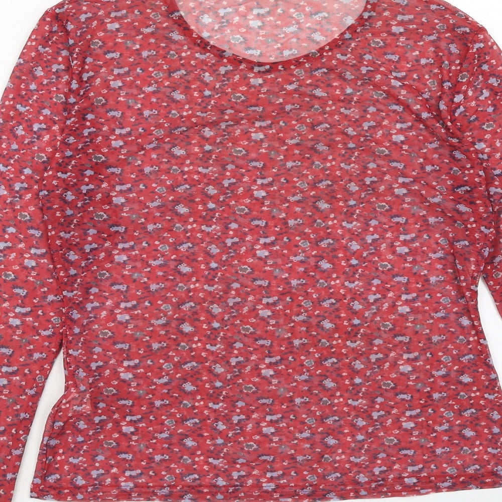 Daisy Street Womens Red Geometric Polyester Basic T-Shirt Size 16 Round Neck