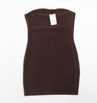 H&M Womens Brown Polyester Bodycon Size 10 Off the Shoulder Pullover