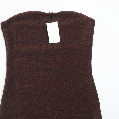 H&M Womens Brown Polyester Bodycon Size 10 Off the Shoulder Pullover