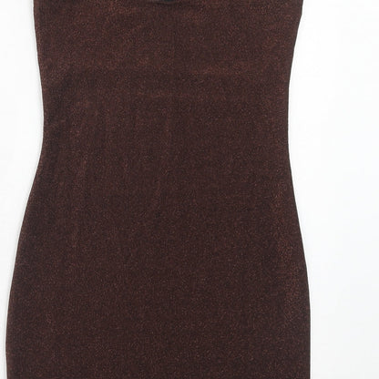 H&M Womens Brown Polyester Bodycon Size 10 Off the Shoulder Pullover