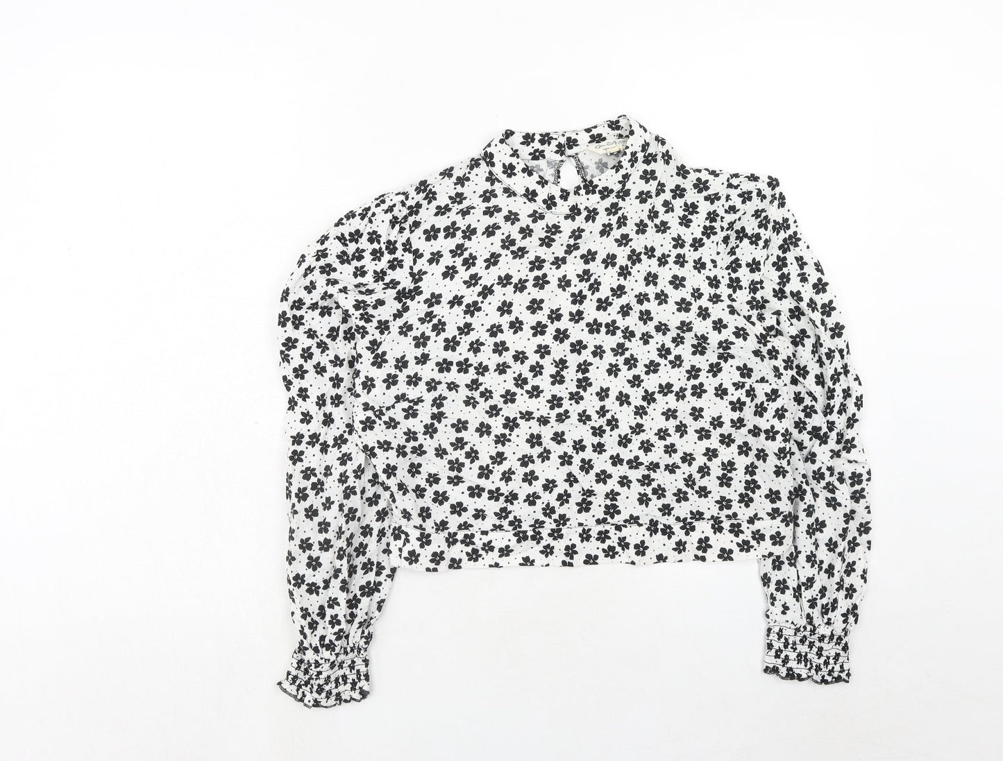 Miss Selfridge Womens White Floral Viscose Cropped Blouse Size 16 Round Neck