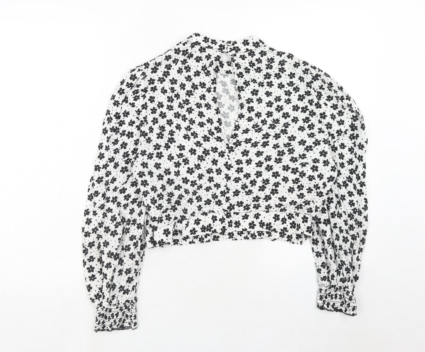 Miss Selfridge Womens White Floral Viscose Cropped Blouse Size 16 Round Neck