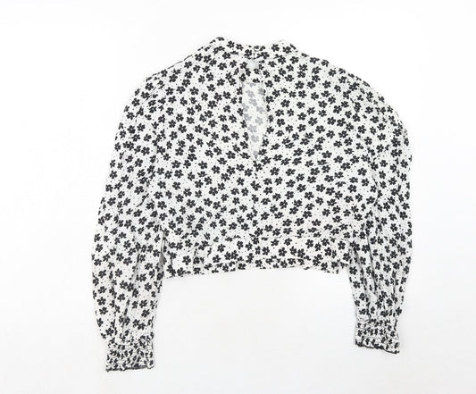 Miss Selfridge Womens White Floral Viscose Cropped Blouse Size 16 Round Neck