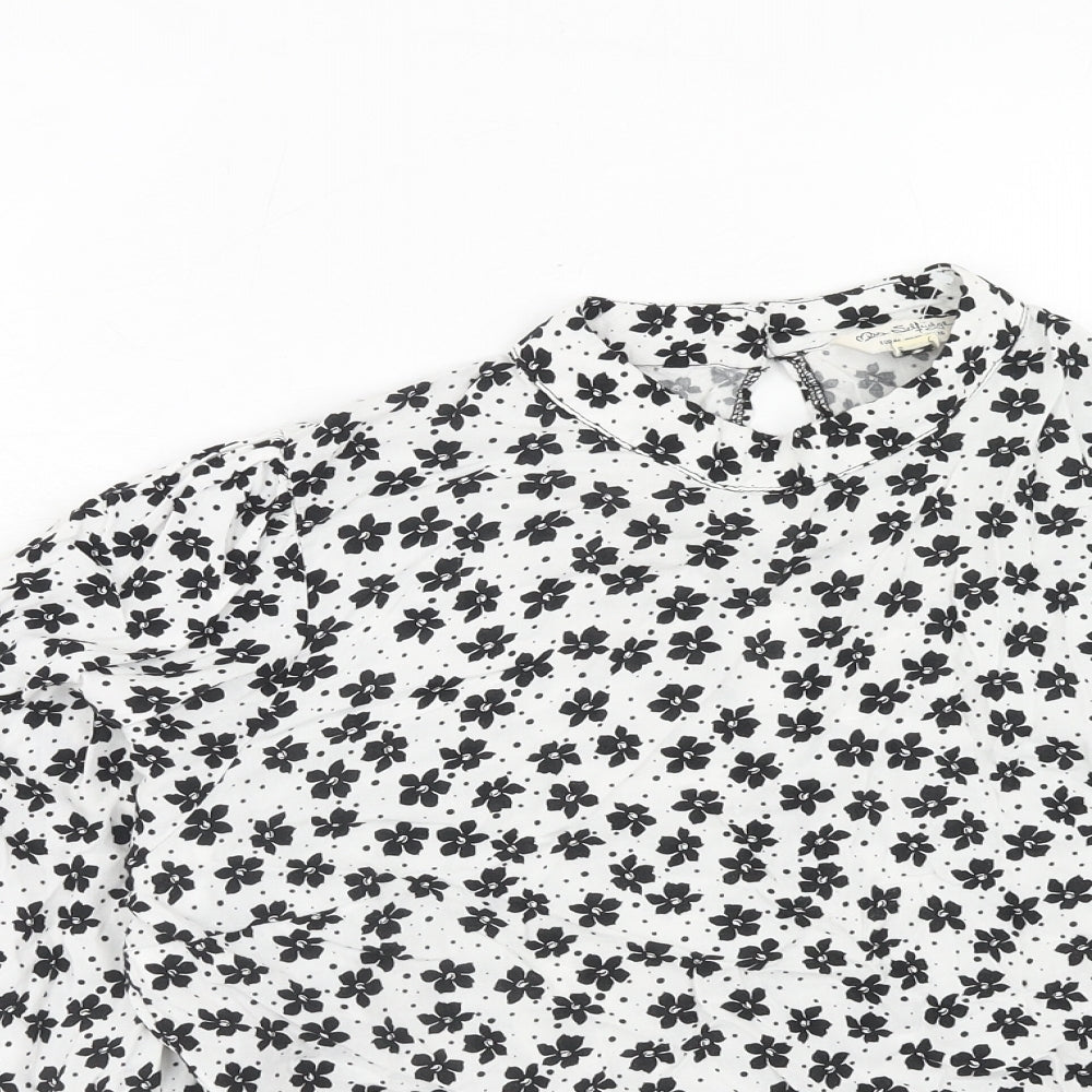 Miss Selfridge Womens White Floral Viscose Cropped Blouse Size 16 Round Neck