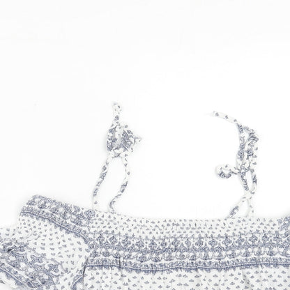 Bershka Womens Blue Geometric Viscose Cropped Blouse Size S Off the Shoulder