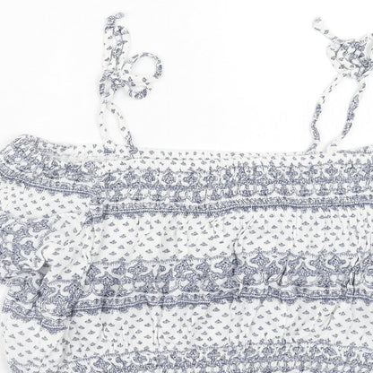 Bershka Womens Blue Geometric Viscose Cropped Blouse Size S Off the Shoulder