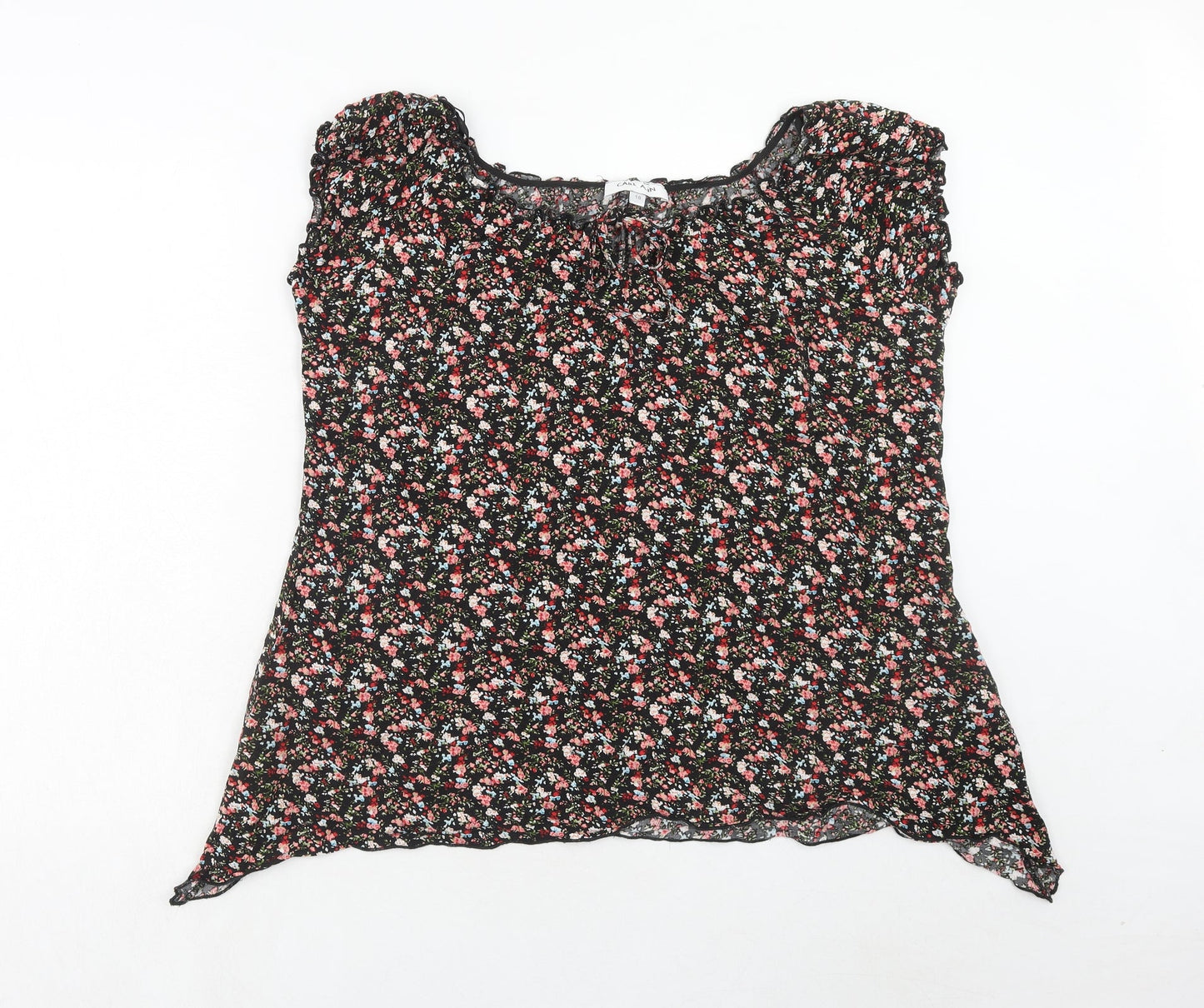 Carl Ann Womens Black Floral Viscose Basic T-Shirt Size 18 Round Neck