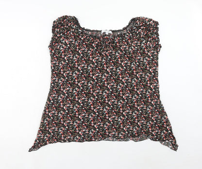 Carl Ann Womens Black Floral Viscose Basic T-Shirt Size 18 Round Neck