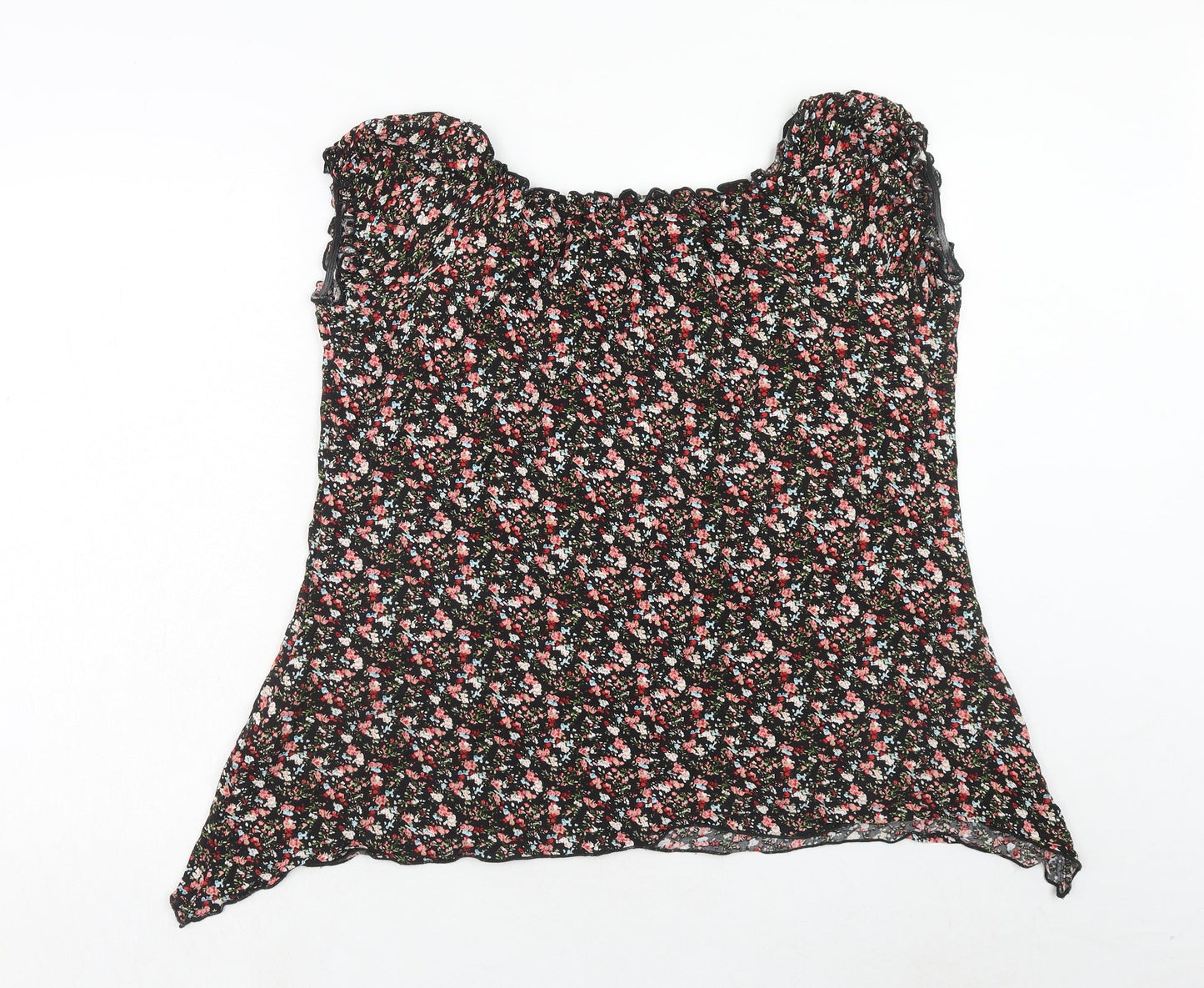 Carl Ann Womens Black Floral Viscose Basic T-Shirt Size 18 Round Neck