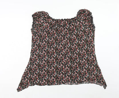 Carl Ann Womens Black Floral Viscose Basic T-Shirt Size 18 Round Neck